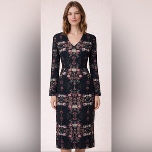 Black Halo Mindy Floral Print Stretch Sheath V-Neck Dress Size 2